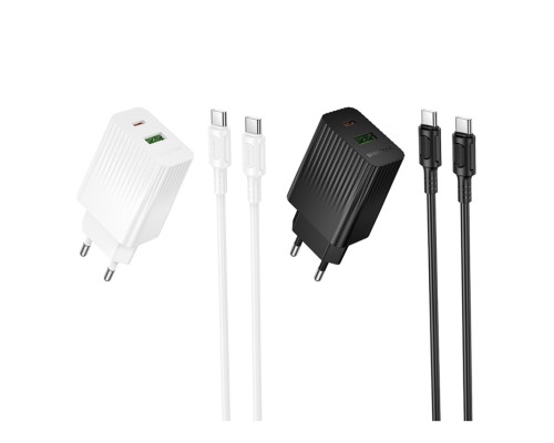 Мережевий Зарядний Пристрій Borofone BAS76A 1USB-C/1USB PD/QC 30W+Type-C to Type-C Чорний ma38225_3667913