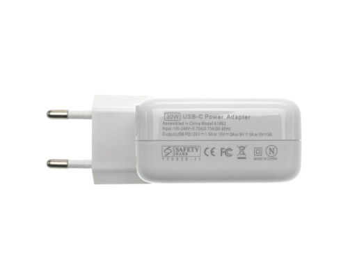 Блок живлення для ноутбука APPLE USB-C 30W (20V/1.5A, 15V/2A, 9V/3A, 5V/3A), Type-C, USB3.1, White (з кабелем!) (A1882)