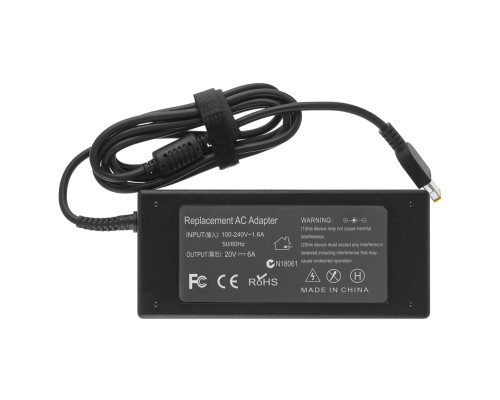 Блок живлення для ноутбука LENOVO 20V, 6A, 120W, USB+pin (Square 5 Pin DC Plug), (Replacement AC Adapter) black (без кабелю!) NBB-132336