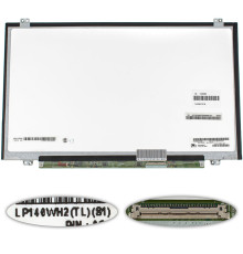 Матриця 14.0" LP140WH2-TLS1 (1366 * 768, 40pin (eDP), LED, SLIM (вертикальні вушка), глянець, роз'єм справа внизу) для ноутбука (renew) NBB-134094