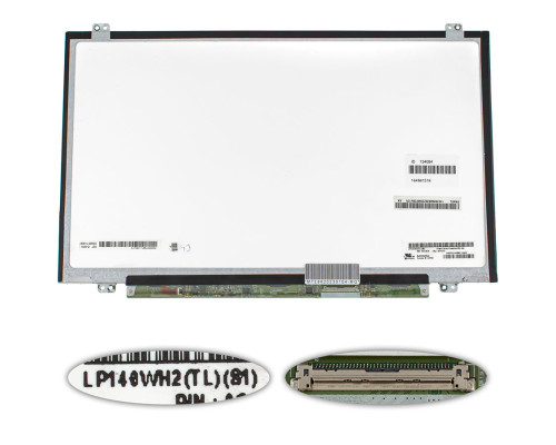 Матриця 14.0" LP140WH2-TLS1 (1366 * 768, 40pin (eDP), LED, SLIM (вертикальні вушка), глянець, роз'єм справа внизу) для ноутбука (renew) NBB-134094