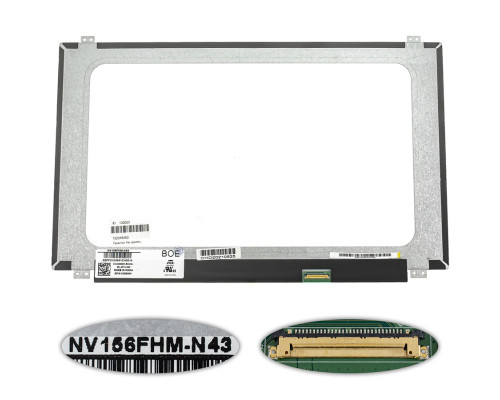 УЦІНКА! Матриця 15.6" NV156FHM-N43 (1920*1080, 30pin(eDP, 300cd/m2 (!!!), колір: 72%, IPS, контрастність 800:1, LED, SLIM(вертикальні вушка), матова, роз'єм справа внизу) для ноутбука NBB-135052