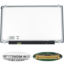 Матриця 17.3" NT173WDM-N17 (1600 * 900, 30pin (eDP), LED, SLIM (вертикальні вушка), глянець, роз'єм зліва внизу) для ноутбука NBB-137361