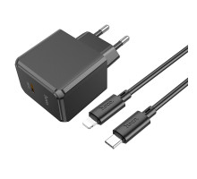 Мережевий Зарядний Пристрій Hoco CS13A 1USB-C PD/QC 20W+Type-C to Lightning Колір Чорний 6942007603829