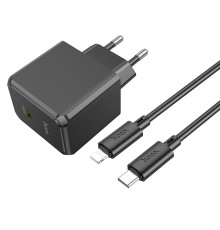 Мережевий Зарядний Пристрій Hoco CS13A 1USB-C PD/QC 20W+Type-C to Lightning Колір Чорний 6942007603829