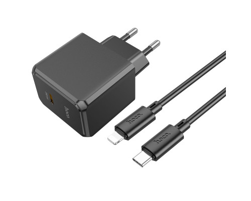 Мережевий Зарядний Пристрій Hoco CS13A 1USB-C PD/QC 20W+Type-C to Lightning Колір Чорний 6942007603829