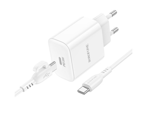 Мережевий Зарядний Пристрій Borofone BA81A 1USB-C PD/QC 20W+Type-C to Type-C Колір Бiлий 6941991108204