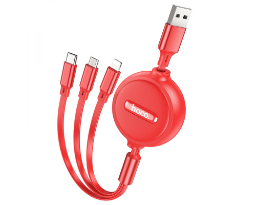 Кабель USB Hoco X75 Double-pull 3-in-1 IP+Type-C+Micro 2A Колір Чорний