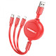 Кабель USB Hoco X75 Double-pull 3-in-1 IP+Type-C+Micro 2A Колір Чорний