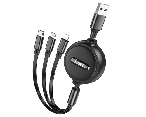 Кабель USB Hoco X75 Double-pull 3-in-1 IP+Type-C+Micro 2A Колір Чорний