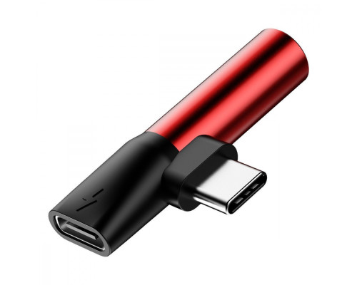 Перехідник AUX Baseus L41 Type-C to Type-C + 3.5mm red/black