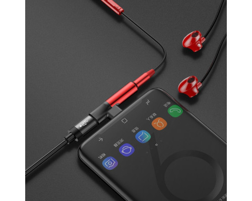 Перехідник AUX Baseus L41 Type-C to Type-C + 3.5mm red/black