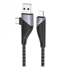 Кабель Hoco U95 2in1 Freeway 2in1 USB to Type-C + Lightning PD 60W (1.2m) black