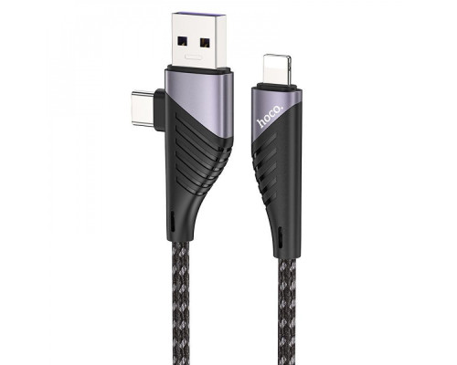 Кабель Hoco U95 2in1 Freeway 2in1 USB to Type-C + Lightning PD 60W (1.2m) black