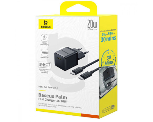МЗП Baseus Palm Fast Charger Type-C 20W (With Cable Type-C to Type-C 60W 1m) black 2003000210972 6932172677411