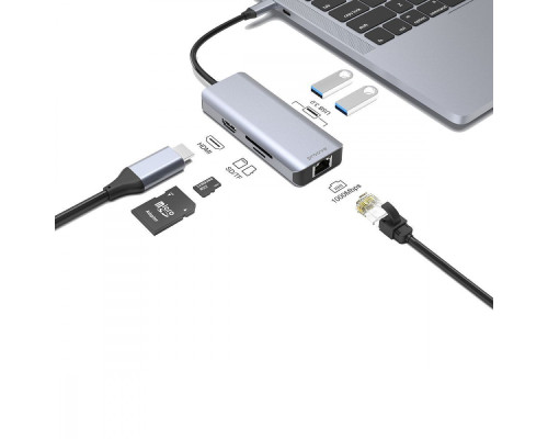 Type-C-Хаб Proove Iron Link 6 in 1 (2*USB3.0 + SD/TF + RJ45 + HDMI) silver