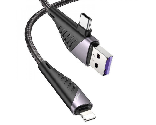 Кабель Hoco U95 2in1 Freeway 2in1 USB to Type-C + Lightning PD 60W (1.2m) black