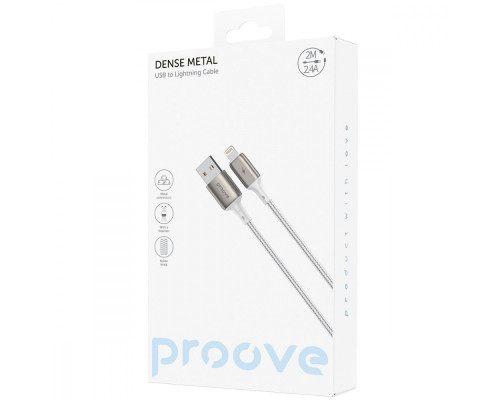 Кабель Proove Dense Metal USB to Lightning 2.4A (2m) white 2003000255485 6901113753309