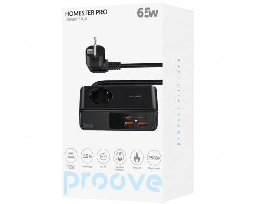 Мережевий фільтр Proove Homester Pro 65W (AC + 2xType-C + 2xUSB) 1.5m black 2003000220520 6901119327849