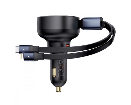 АЗП Baseus Enjoyment Pro Car Charger Type-C + Retractable C & iP Cable 60W black 2003000228915 6932172641641