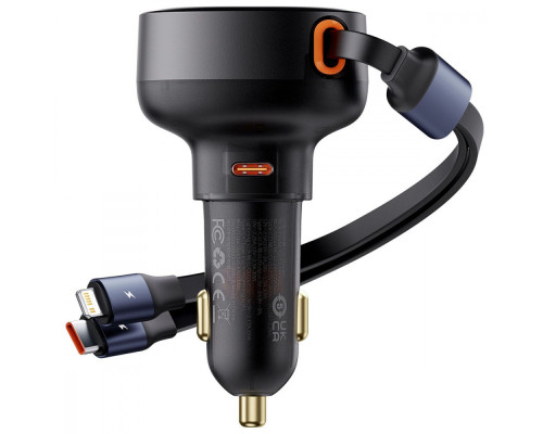 АЗП Baseus Enjoyment Pro Car Charger Type-C + Retractable C & iP Cable 60W black 2003000228915 6932172641641