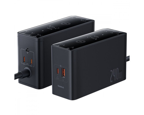 МЗП Baseus Digital GaN Intelligent Desktop Fast Charger 240W (3xType-C + USB + DC) + Кабель DC to DC black 2003000197969 6932172646110