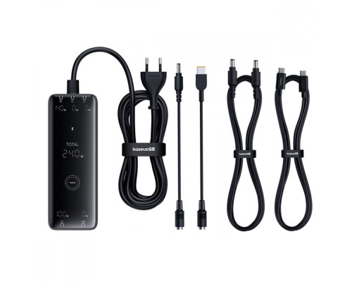 МЗП Baseus Digital GaN Intelligent Desktop Fast Charger 240W (3xType-C + USB + DC) + Кабель DC to DC black 2003000197969 6932172646110