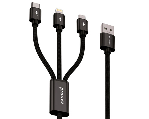 Кабель Proove Triple Connection 3 in 1 Type-C + Micro USB + Lightning (1.3m) black 2003000266238 6901117378058