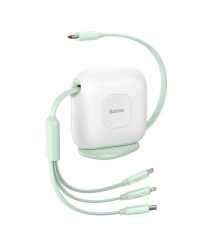 Кабель Baseus Traction Series Retractable 3-in-1 Fast Charging Type-C (Micro USB+Lightning+Type-C) 100W (1.7m) green