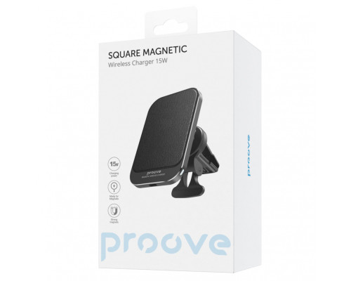 Тримач в машину з Бездротовим ЗП Proove Square Magnetic 15W black