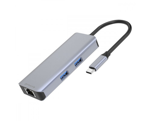 Type-C-Хаб Proove Iron Link 6 in 1 (2*USB3.0 + SD/TF + RJ45 + HDMI) silver