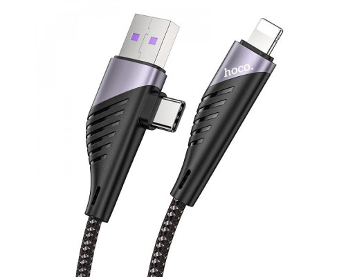 Кабель Hoco U95 2in1 Freeway 2in1 USB to Type-C + Lightning PD 60W (1.2m) black