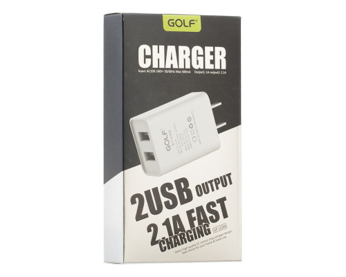 Мережевий Зарядний Пристрій Golf GF-U206 2 USB Колір Білий