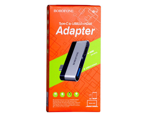Перехідник Borofone DH2 Type-C to HDMI+USB3.0 adapter Колір Сталево-Чорний