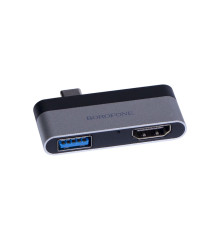 Перехідник Borofone DH2 Type-C to HDMI+USB3.0 adapter Колір Сталево-Чорний 6931474738882