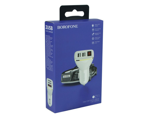 Автомобільний Зарядний Пристрій Borofone BZ11 Digital Display 2USB 2.1A Колір Чорний 6931474707093