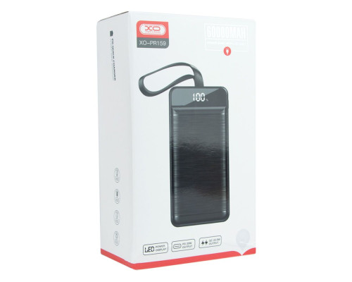 Універсальна Мобільна Батарея Power Bank XO PR159 QC22.5W PD20W digital display, with light, 60000 mAh Колір Чорний