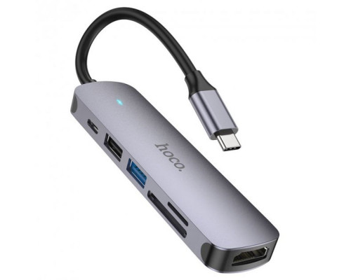 Хаб USB Hoco HB28 Type-C multi-function converter(HDTV+USB3.0+USB2.0+SD+TF+PD) Колір Металево-сірий
