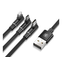 Кабель Baseus MVP 3-in-1 USB to Micro / Lightning / Type-C 3.5A 1.2m CAMLT-WZ Колір Чорний, 01 6953156275935