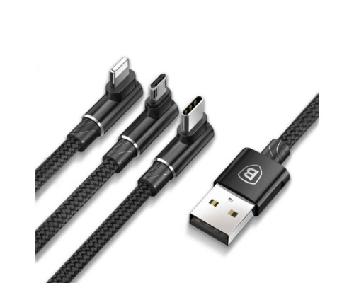Кабель Baseus MVP 3-in-1 USB to Micro / Lightning / Type-C 3.5A 1.2m CAMLT-WZ Колір Чорний, 01