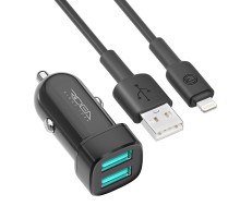 Автомобільний Зарядний Пристрій Ridea RCC-21312 Grand Lightning 2USB 2.4 A Колір Чорний 6902013730742