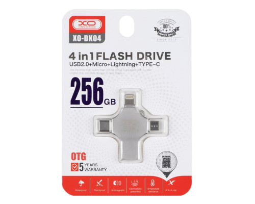 USB флеш-накопичувач XO DK04 USB2.0 4 in 1 256GB Колір Сталевий 6920680826001
