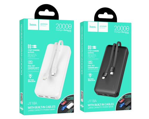 Універсальна Мобільна Батарея Power Bank Hoco J118A Speed energy with cable 20000 mAh Колір Чорний 6942007608060