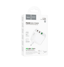 Мережевий Зарядний Пристрій Hoco C115A Header PD65W/QC (2C1A) GAN Type-C to Type-C М'ят.упак. Колір Бiлий 2020000382447