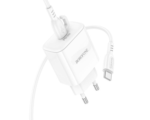 Мережевий Зарядний Пристрій Borofone BA81A 1USB-C PD/QC 20W+Type-C to Type-C Колір Бiлий 6941991108204