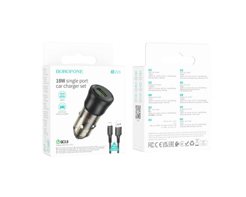 Автомобільний Зарядний Пристрій Borofone BZ23 1USB QC18W+Micro Колір Прозоро-чорний 6941991106910