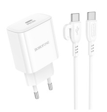 Мережевий Зарядний Пристрій Borofone BA81A 1USB-C PD/QC 20W+Type-C to Type-C Колір Бiлий 6941991108204