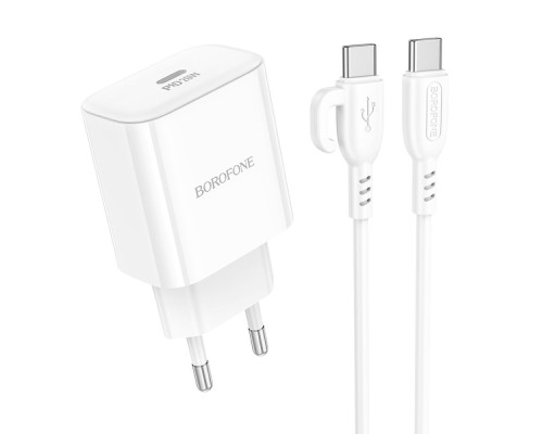 Мережевий Зарядний Пристрій Borofone BA81A 1USB-C PD/QC 20W+Type-C to Type-C Колір Бiлий 6941991108204