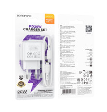 Мережевий Зарядний Пристрій Borofone BAS43A 1USB-C PD/QC 20W+Type-C to Type-C Колір Бiлий 6941991113833 ma35136_3345027