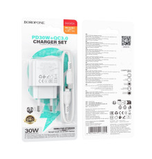 Мережевий Зарядний Пристрій Borofone BAS45A 1USB-C/1USB PD/QC 30W+Type-C to Type-C Колір Бiлий 6941991113895 ma35142_3345035